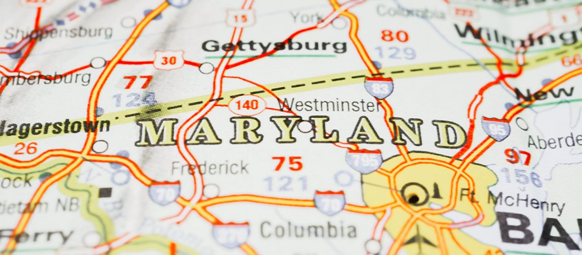 A close up of a Maryland Map