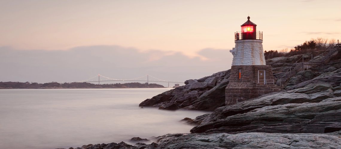 A lighthouse at dusk